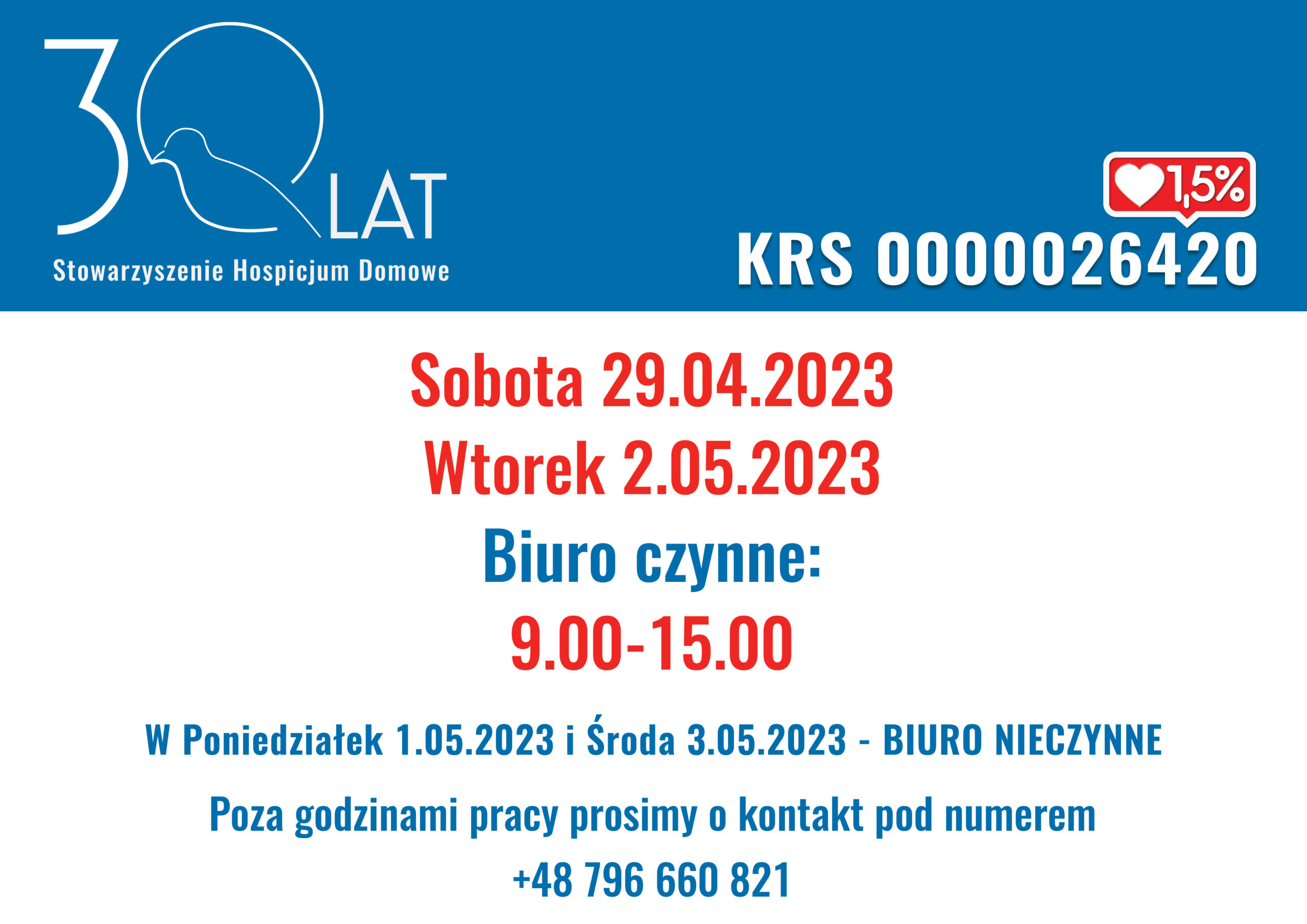 Informacja o godzinach otwarcia